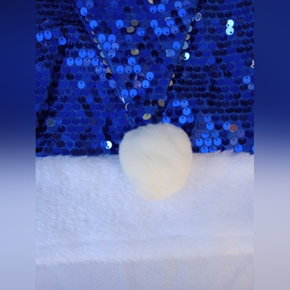 Blue Sequin Santa Hat Christmas Holiday Festive Gift Party Yuletide Cheer Fun - Picture 2 of 8